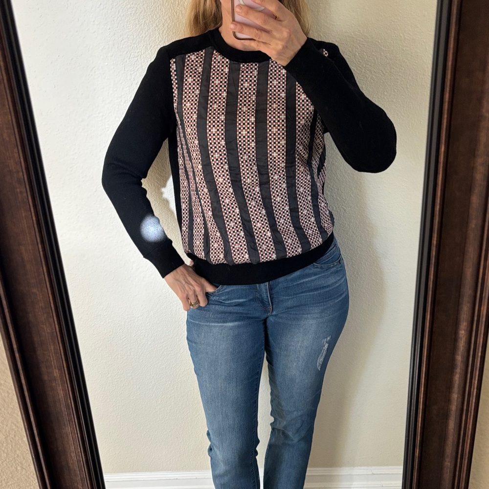 Tory Burch Black Sweater with Pink Patterned Front Panel